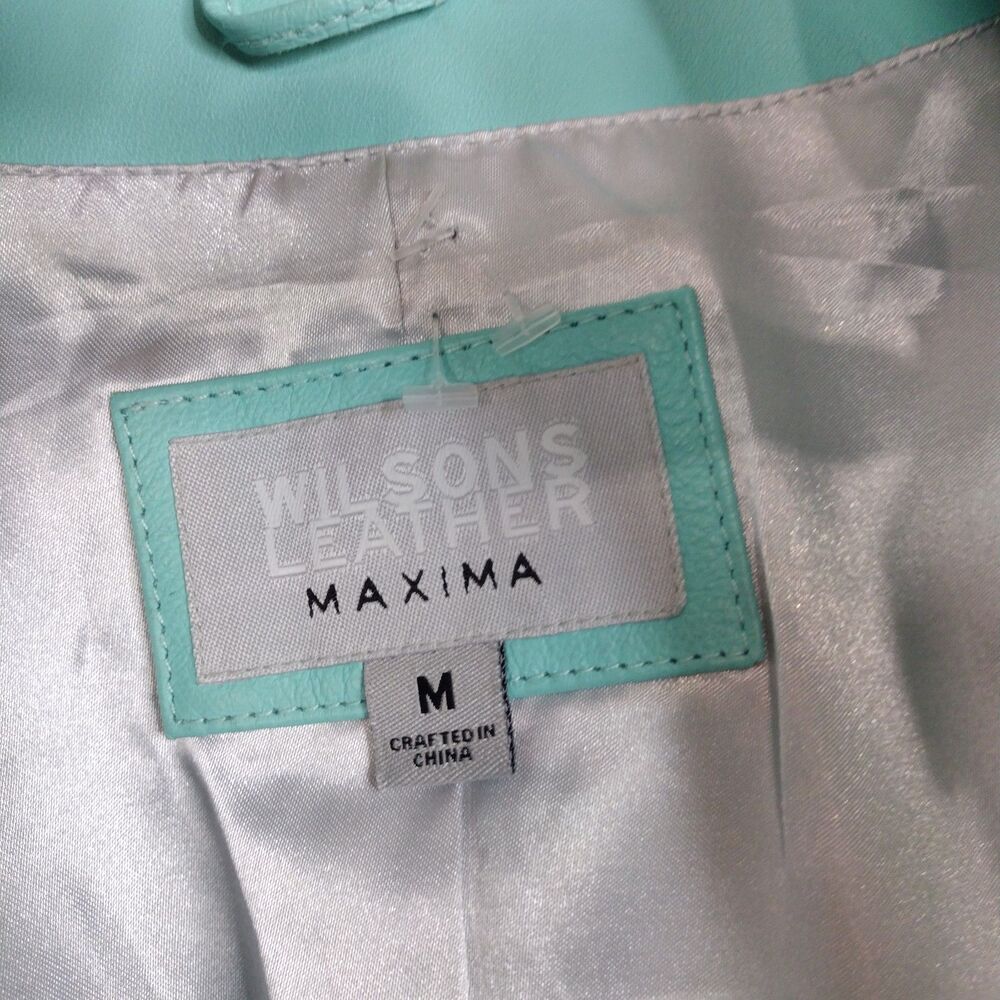 Wilsons Womens 90's VTG Leather Maxima Ruched Moto Jacket Aqua Teal Blue Size M - Picture 5 of 8